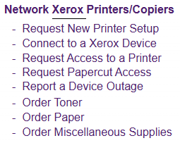 Screenshot of ticketing options for Xerox printers